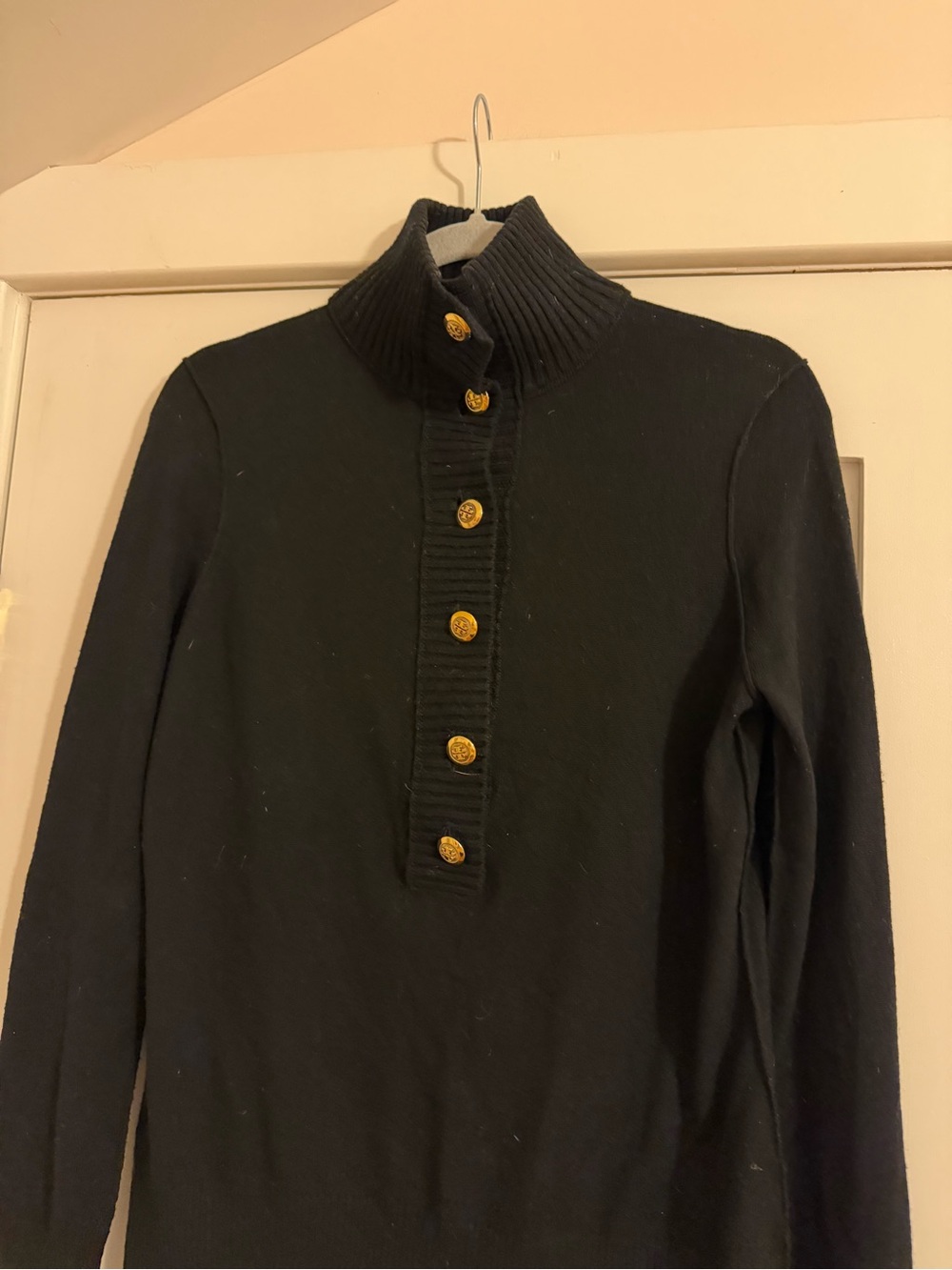 Tory Burch Black Turtleneck Sweater with Gold Buttons - Picture 2 of 3